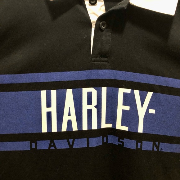 Harley-Davidson Black and Blue Long Sleeve Vintage Inspired Rugby Tee XXL - Picture 2 of 4